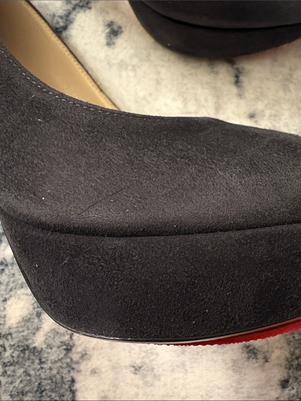 Prada Dark Grey Suede Peep-Toe Pumps - Picture 5 of 5